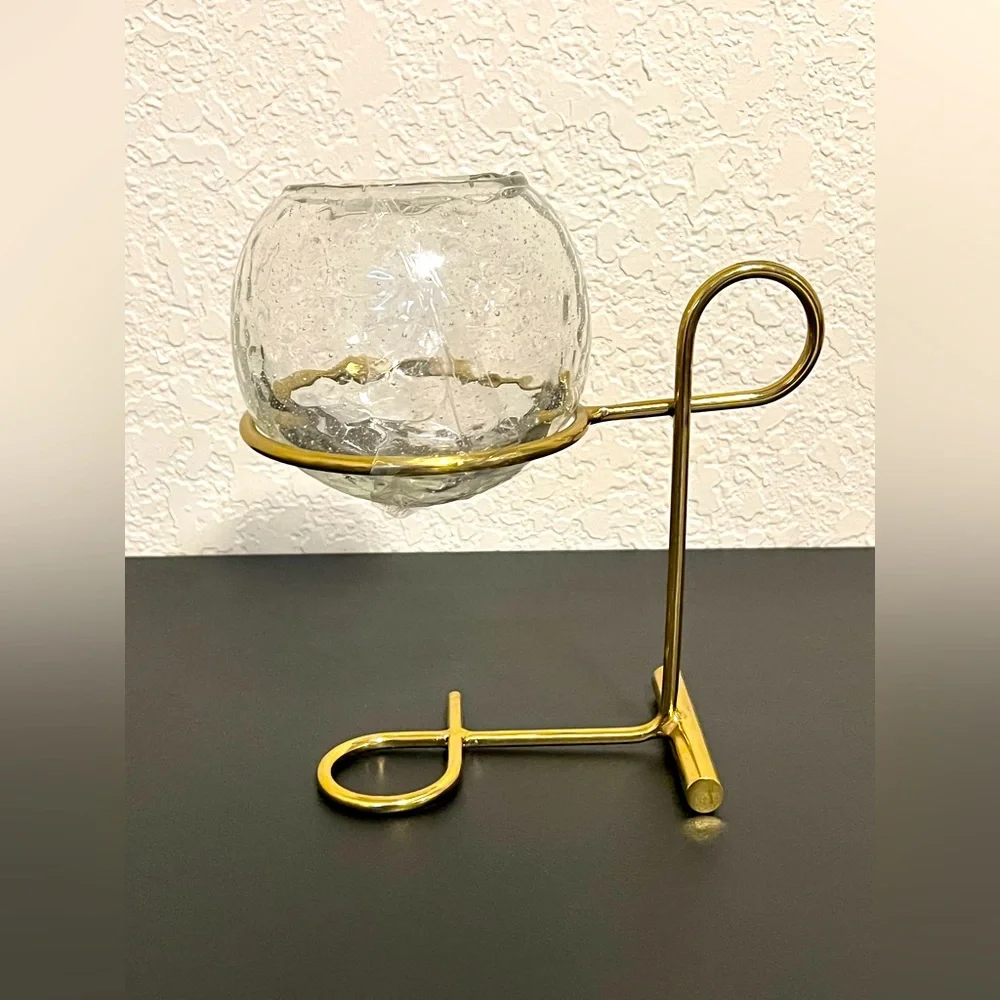 West Elm Brass And Glass Candleholder Centerpiece. Set Of 2